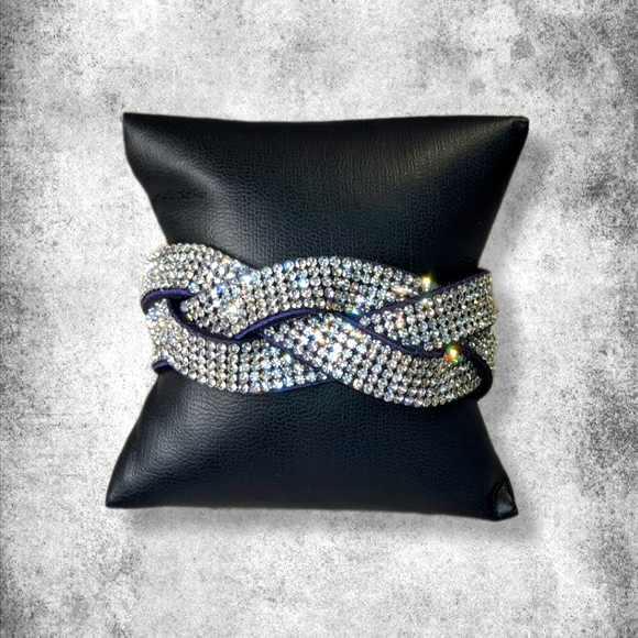 A16 Bright Crystal Braided Wrap Bracelet Rhinestone Blue Purple Suede - Picture 12 of 13